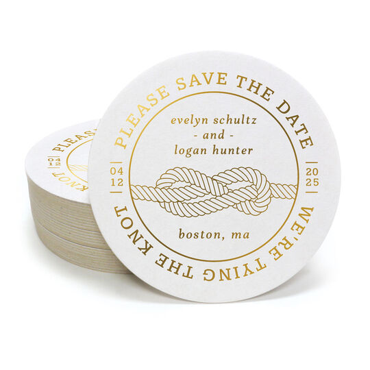Tying The Knot Save the Date Round Coasters